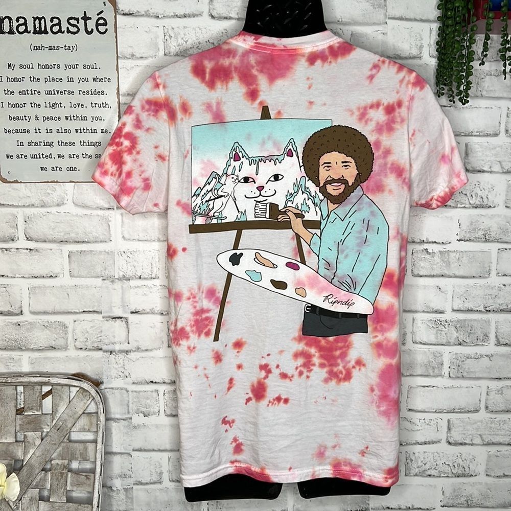 RipnDip Bob Ross Beautiful Mountain Tie Dye Cat Shirt Top Size Medium